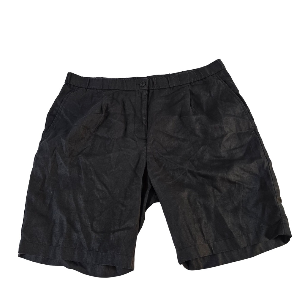 Eileen Fisher Black 100% Organic Linen Pleated Shorts XL S24 RN78121